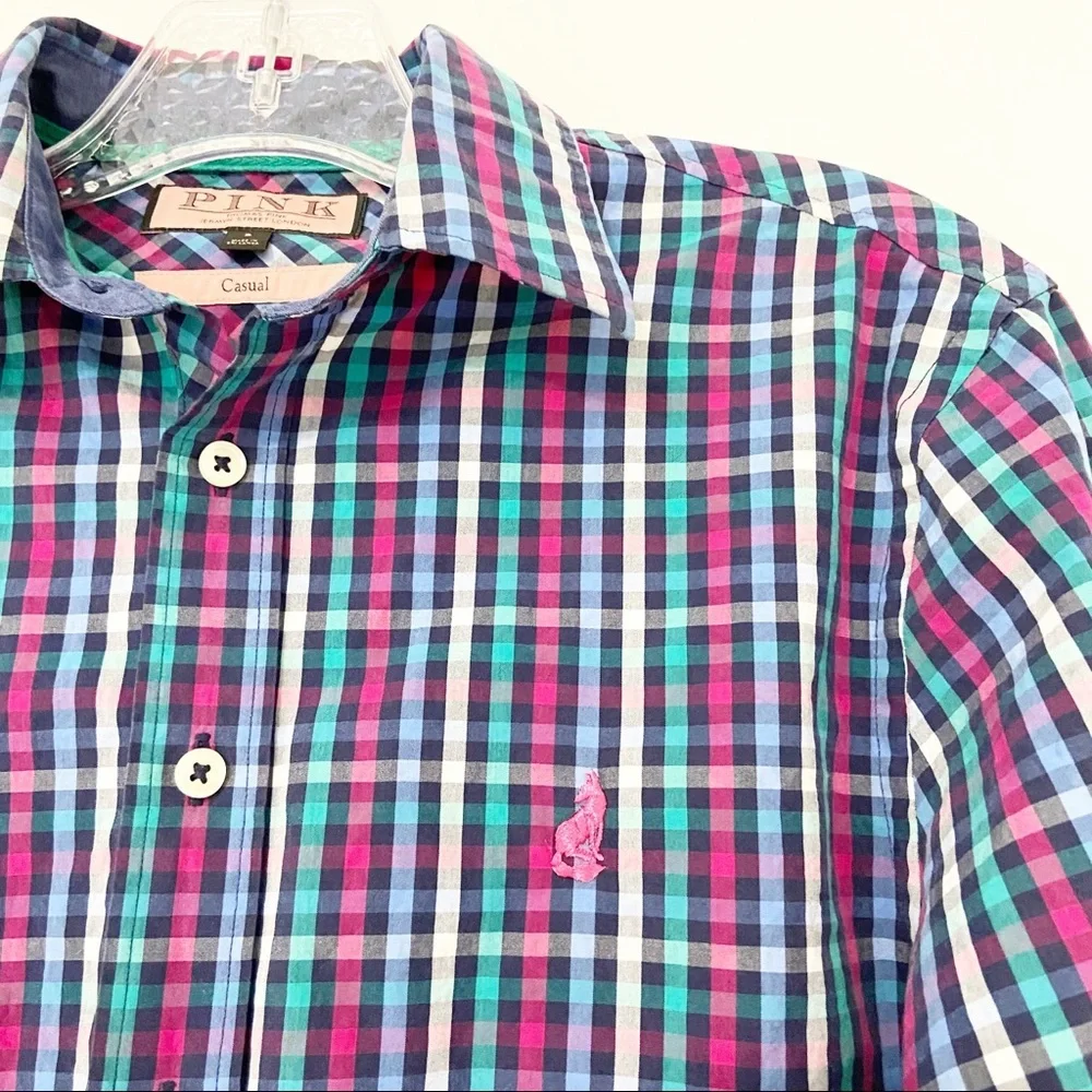 Thomas Pink Casual Multicolored Check Gingham Button Down Shirt Size Small S - Picture 3 of 6